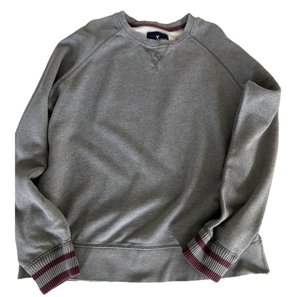 American Eagle AEO Men's‎ Crewneck Sweatshirt Pullover Gray/Burgundy Size L - Picture 1 of 9